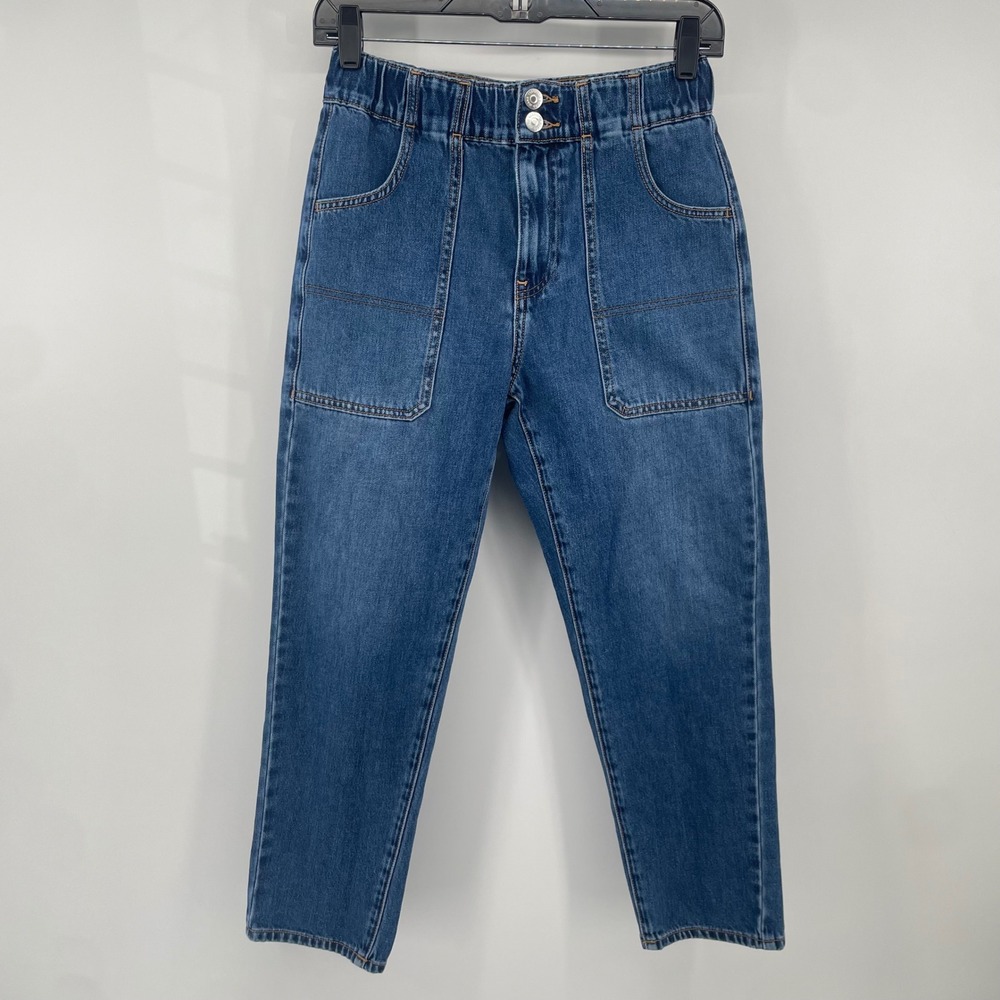 Veronica‎ Beard Arya Straight Jeans Womens 26 Blue High Rise Elastic Waist Patch